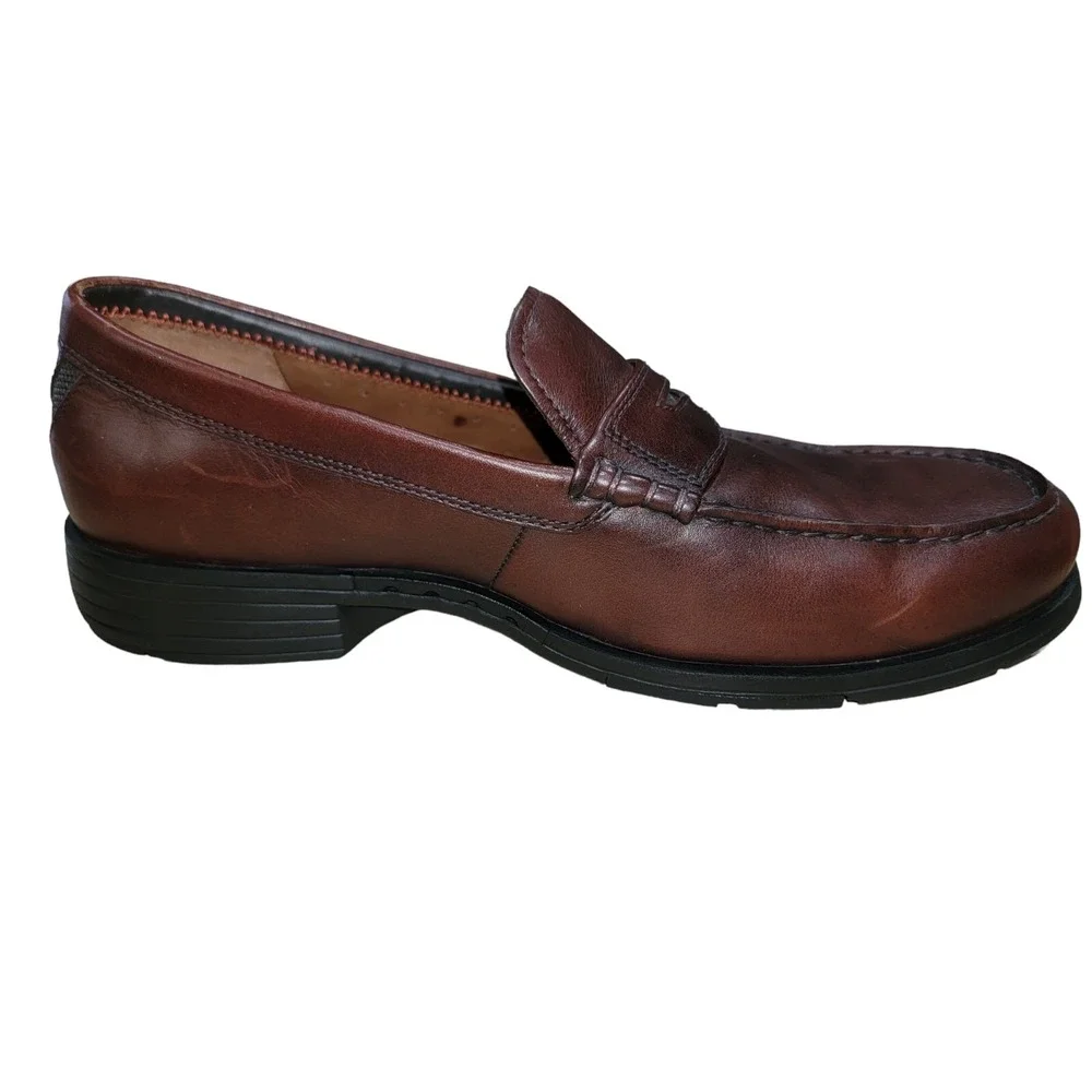 Clarks Unstructured Mens Brown Leather Classic Comfort‎ Penny Loafer Shoes 10 W